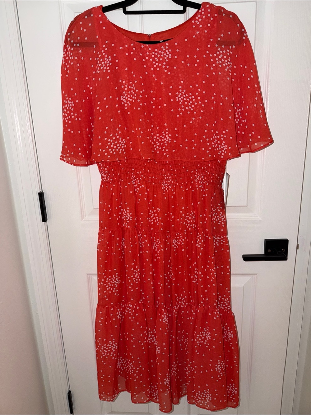 Maison Tara Orange Dot Cape-Sleeve Midi Dress